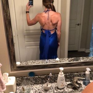 Caché blue backless long dress